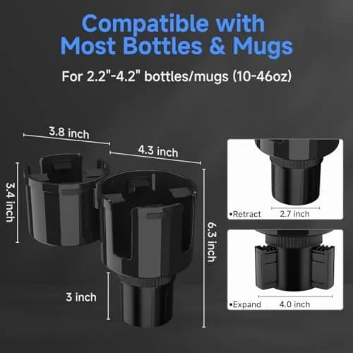DYLEN 2-in-1 Car Cup Holder Expander with Organizer Tray & Adjustable Base | Black thumbnail 5