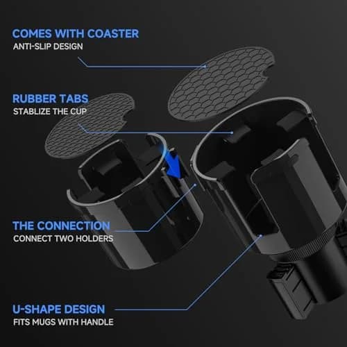 DYLEN 2-in-1 Car Cup Holder Expander with Organizer Tray & Adjustable Base | Black thumbnail 2