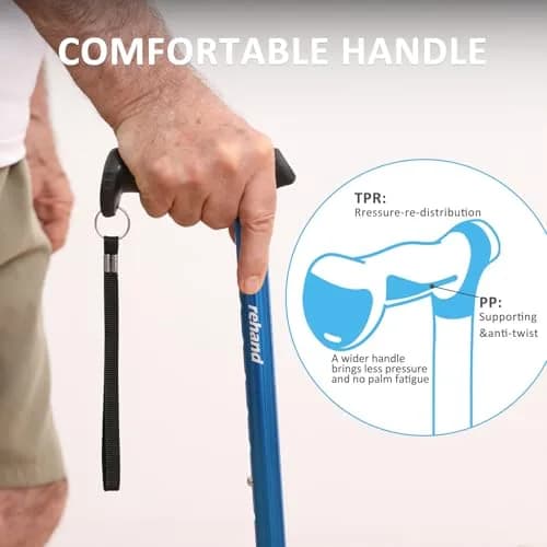 rehand Walking Cane for Men & Women - Foldable, Adjustable, Lightweight, Self Standing Pivot Cane, Soft Handle Grip, with Travel Bag (Black) thumbnail 3