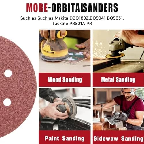 POTUINOM 100 PCS 6 Inch (150mm) Sanding Discs Hook & Loop Aluminum Oxide Grit Assortment | Random Orbital Sander Sandpaper thumbnail 3
