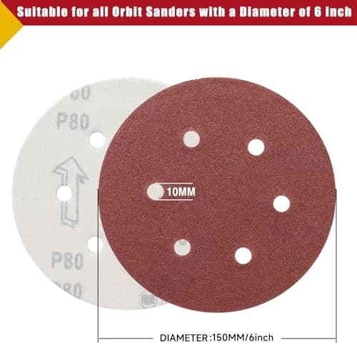 POTUINOM 6 Inch Sanding Discs 150 Grit 100PCS | Aluminum Oxide Hook & Loop for Orbital Sanders thumbnail 2