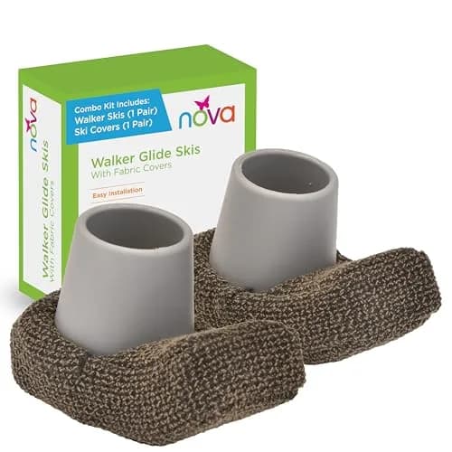 NOVA Walker Ski Glides with Fabric Covers, Universal for Folding Walkers, Grey | 2.5 cm (1 inch) Tubing Fit thumbnail 1