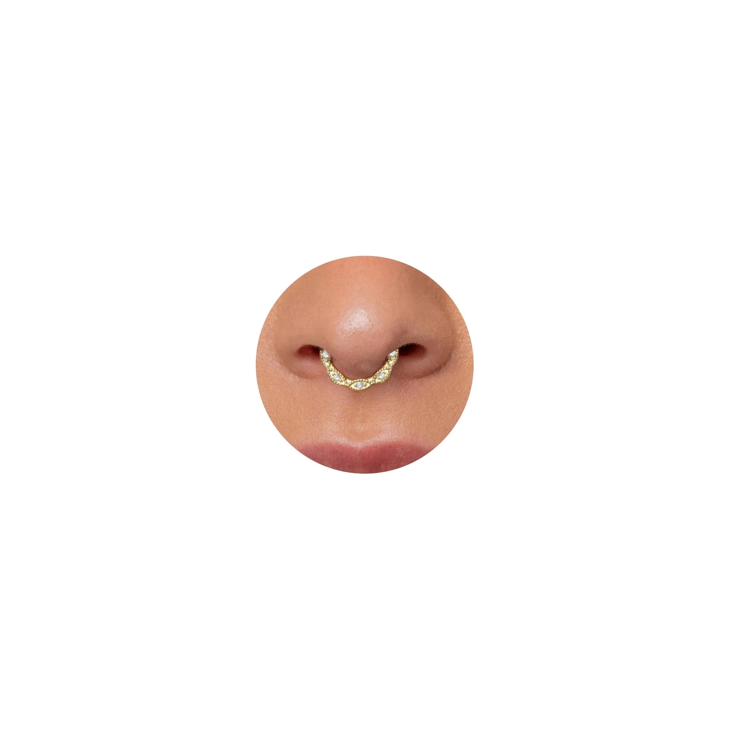 NONTAI 16G Flower Septum Ring 10mm Inner Diameter | Hinged Clicker for Daith, Tragus, Cartilage — CZ-gold