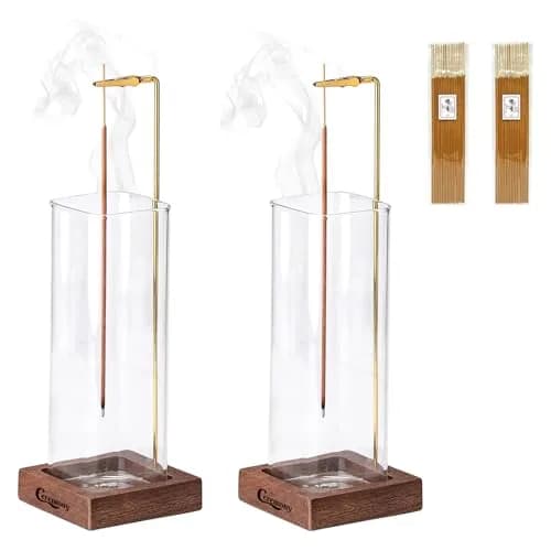 CEREMONY 2 Pack Wood Incense Holder with Glass Ash Catcher & Brass Rod | 17.2 cm (6.8 in) Tall thumbnail 9