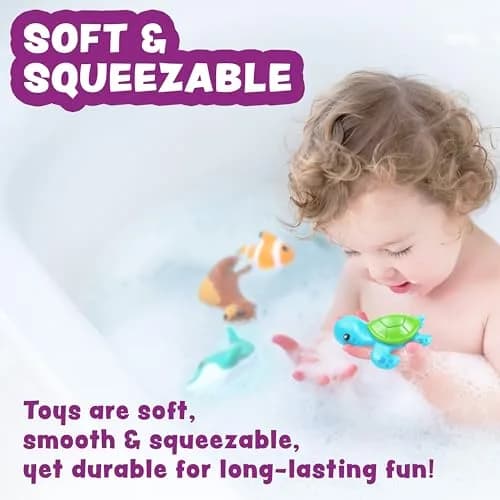 Tub Works Marine Mold Free Bath Toys 6 Pack | Sealed, No Hole Design Keeps Moisture Out | Soft, Squeezable & Float on Water | Easy-Grip Baby & Toddler Bath Toy Set thumbnail 5