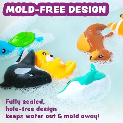 Tub Works Marine Mold Free Bath Toys 6 Pack | Sealed, No Hole Design Keeps Moisture Out | Soft, Squeezable & Float on Water | Easy-Grip Baby & Toddler Bath Toy Set thumbnail 4