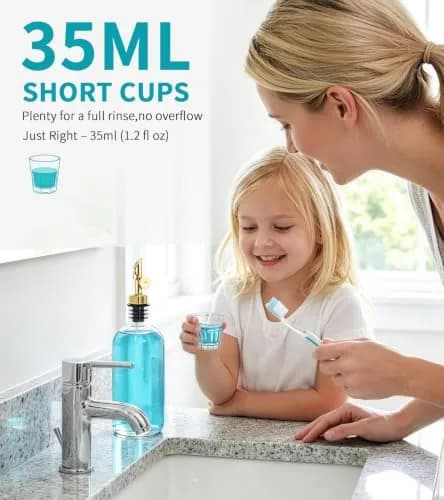 TOLDATLI Mouthwash Dispenser for Bathroom 17 fl oz | Elegant Glass Refillable Decanter with Cup thumbnail 5