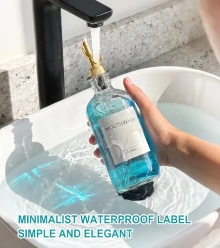 TOLDATLI Mouthwash Dispenser for Bathroom 17 fl oz | Elegant Glass Refillable Decanter with Cup thumbnail 6