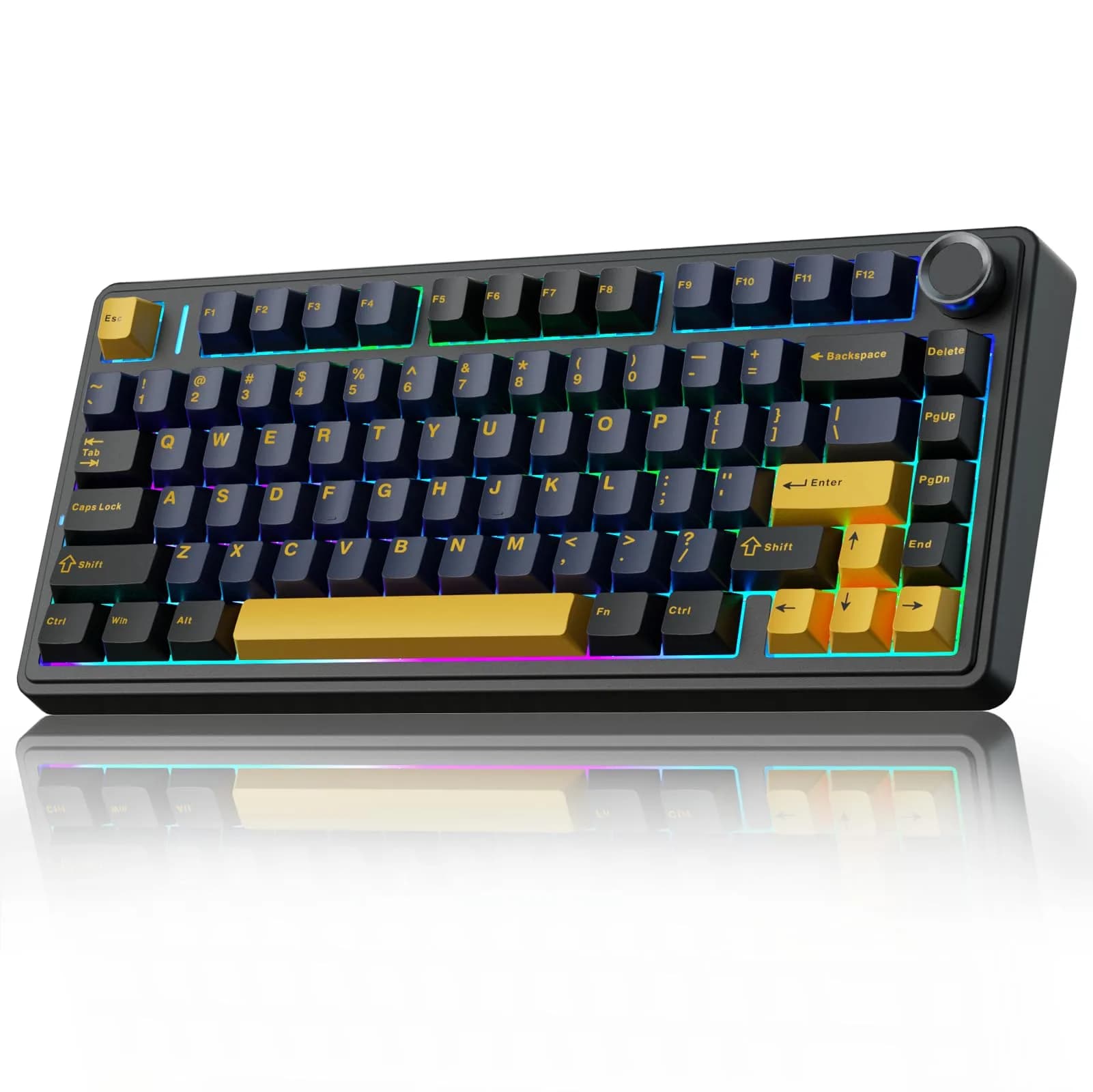 AULA F75 75% Wireless Mechanical Keyboard Glacial Blue | Hot-Swappable, Tri-Mode Connectivity, RGB Backlit, 81 Keys — Cool Black