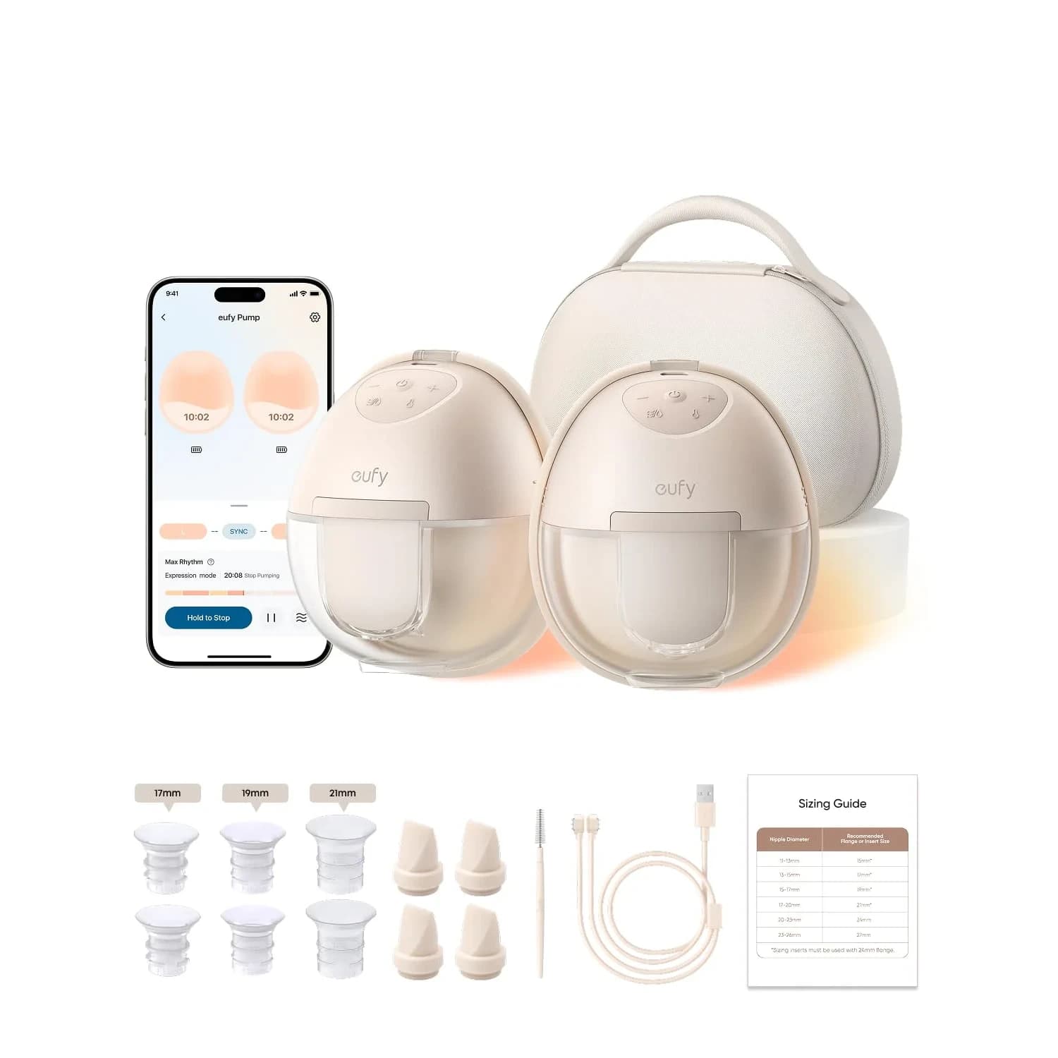 eufy Security Heated Wearable Breast Pump S1 Pro with Charging Case | 300 mmHg Suction, 46dB Quiet, BPA-Free — Heated S1 Pro