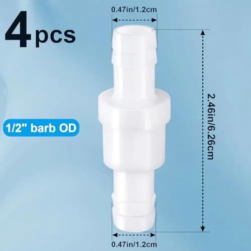 PAGOW 4 Pack 1/2" (12mm) PVDF One-Way Check Valve | Fuel Gas Liquid Air, Hydraulic Pneumatic Systems thumbnail 2