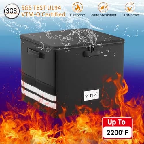 onvvippiv Large Vinyl Record Storage Box Fireproof Waterproof with Lock | 13" x 16.2" x 13" | Holds 150+ Records thumbnail 2