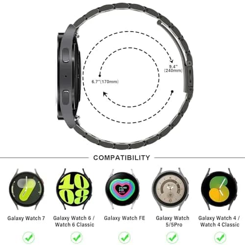 Anlinser No Gap Metal Band Compatible with Samsung Galaxy Watch 7/6/5/4/FE 40mm 44mm Graphite | Stainless Steel Strap thumbnail 5