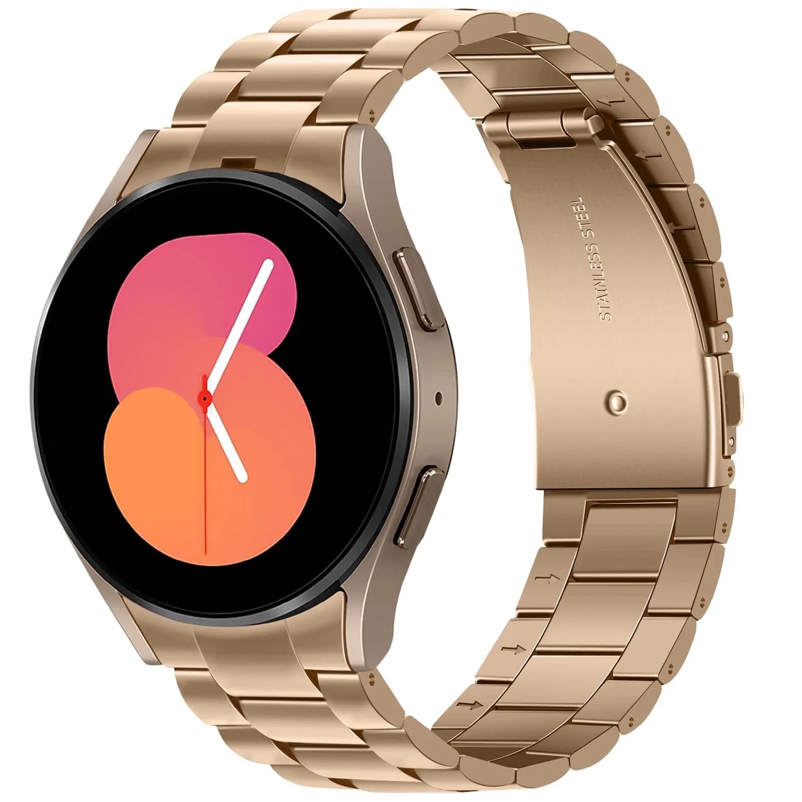 Anlinser No Gap Metal Watch Band Compatible with Samsung Galaxy Watch 7/6/5/4/FE 40mm 44mm | Rose Gold Stainless Steel Strap - main product image
