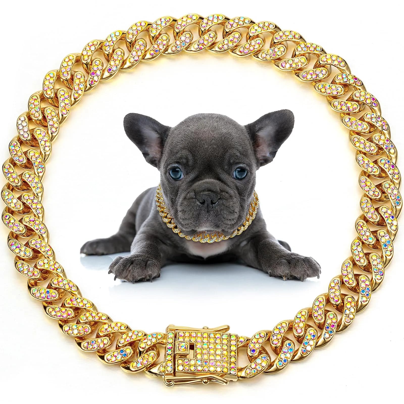 LEIFIDE Cuban Link Dog Collar Chain 12mm 24 Inch Gold AB | Stylish Pet Accessory