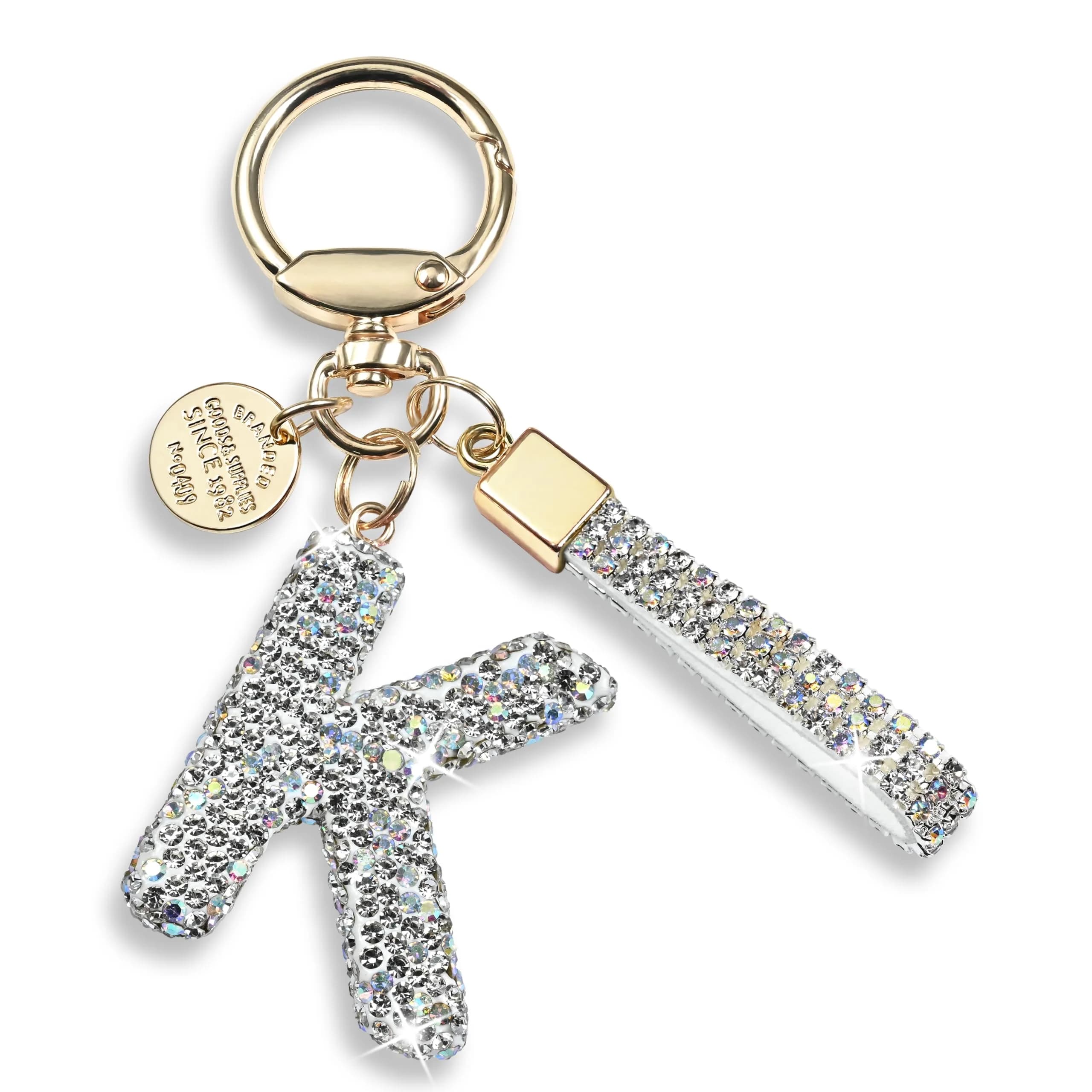 JINGUAZI Bling Initial Letter Keychain Bag Charms for Women (K-white) | Sparkling Diamond Accessory