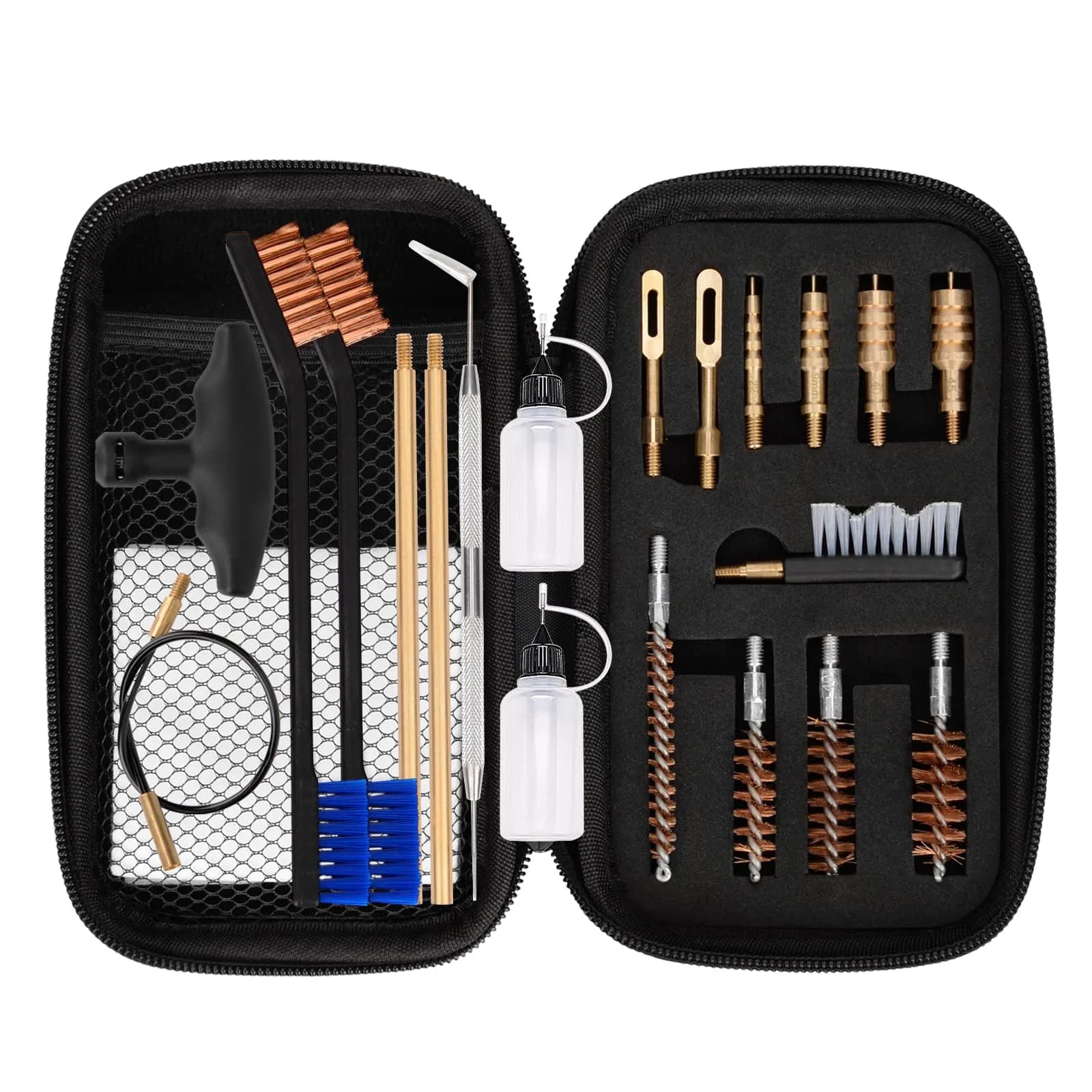 BOOSTEADY Universal Handgun Cleaning Kit .22-.45 Caliber | 16-Piece Brass & Steel Tool Set