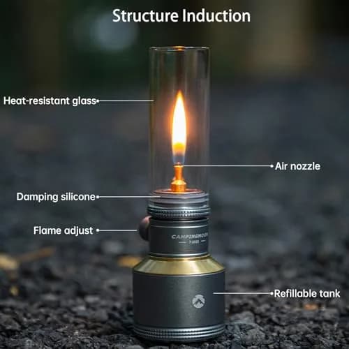 Campingmoon Gas Candle Lantern 15g | Real Flame, Refillable Tank, Wooden Case thumbnail 5