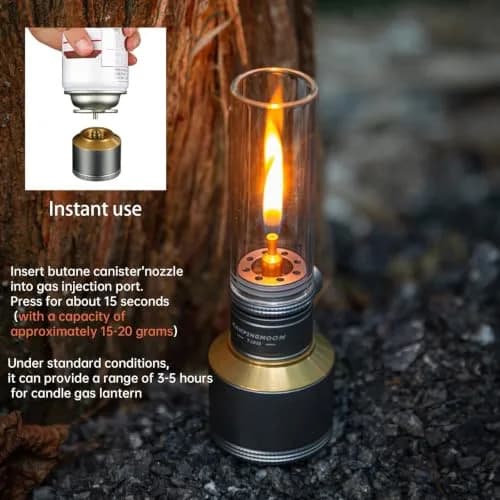 Campingmoon Gas Candle Lantern 15g | Real Flame, Refillable Tank, Wooden Case thumbnail 6