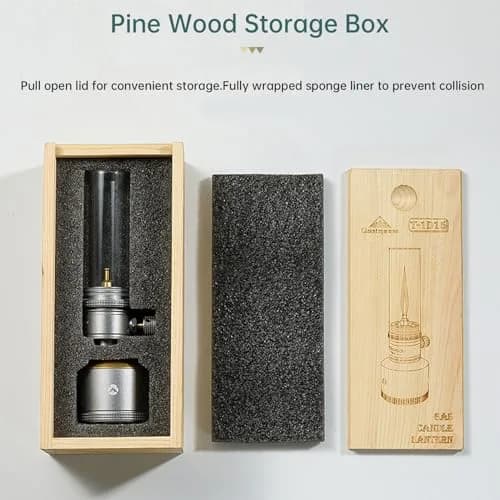 Campingmoon Gas Candle Lantern 15g | Real Flame, Refillable Tank, Wooden Case thumbnail 8