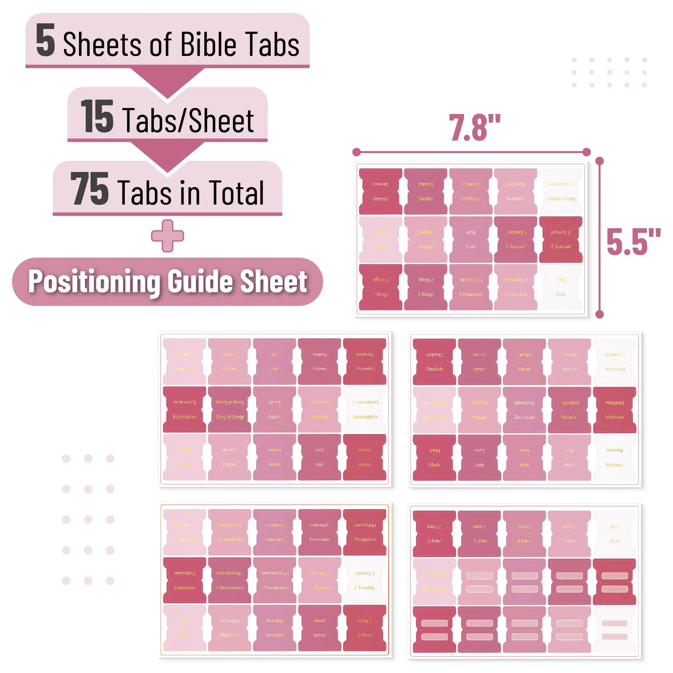 Mr. Pen Pink Plum Orchard Bible Tabs (75 Tabs) | Gold Foil Embossed Lettering for Organized Study - main product image