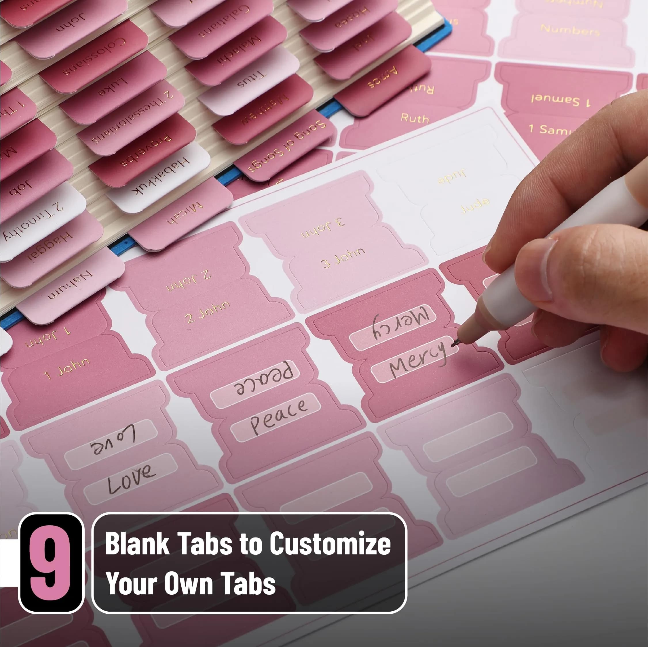 Mr. Pen Pink Plum Orchard Bible Tabs (75 Tabs) | Gold Foil Embossed Lettering for Organized Study thumbnail 2
