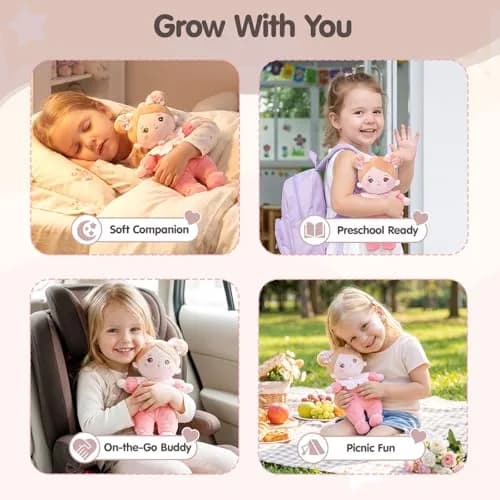 OUOZZZ Soft Plush Baby Doll 10" (25.4 cm) Snuggle Buddy Pink Bow | CPC Certified & CPSIA Tested thumbnail 7