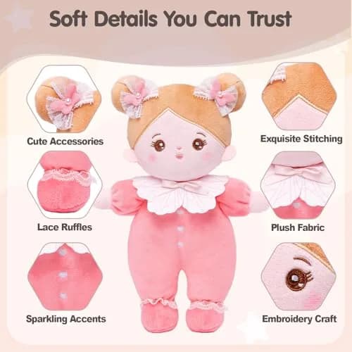 OUOZZZ Soft Plush Baby Doll 10" (25.4 cm) Snuggle Buddy Pink Bow | CPC Certified & CPSIA Tested thumbnail 2