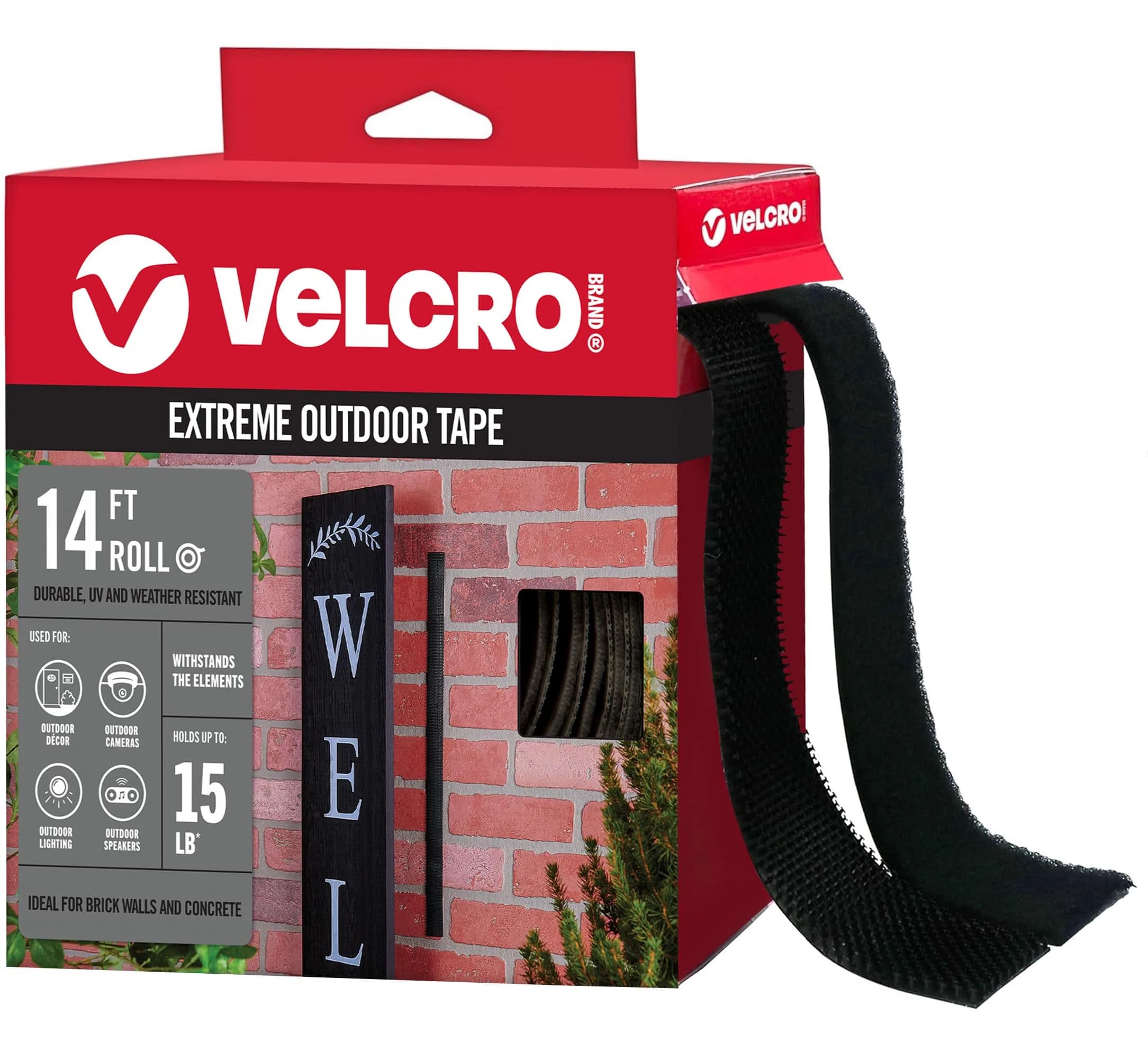 VELCRO Brand Extreme Outdoor Mounting Tape Black 14ft x 1in | Holds Up to 15 Lbs on Rough Surfaces - main product image