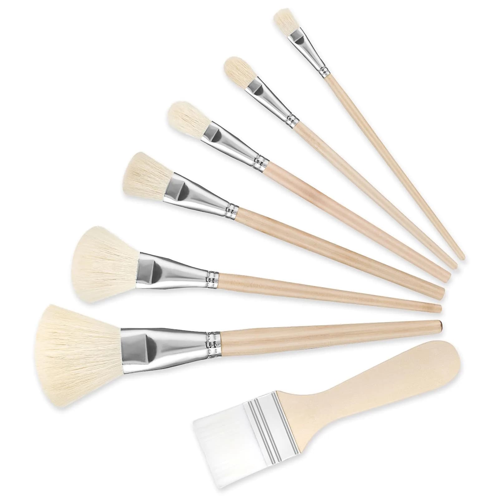 Jeffdad 7Pcs Mop Brush Set for Acrylic Painting | Goat Hair Blending Brushes for Watercolor, Oil, Wall Art — Wood