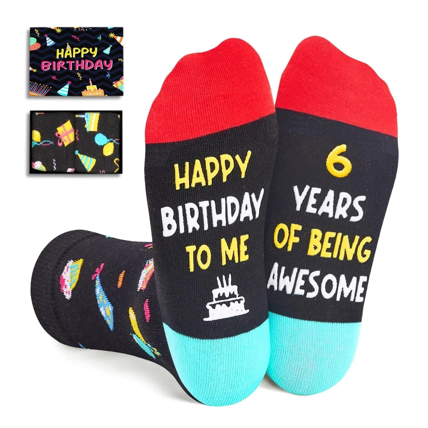 Zmart 11th Birthday Socks Gift Box - Celebration for 11 Year Old Boys & Girls, Birthday Party Favors, Christmas Stocking Stuffer Present — 6 Years of Being Awesome Black