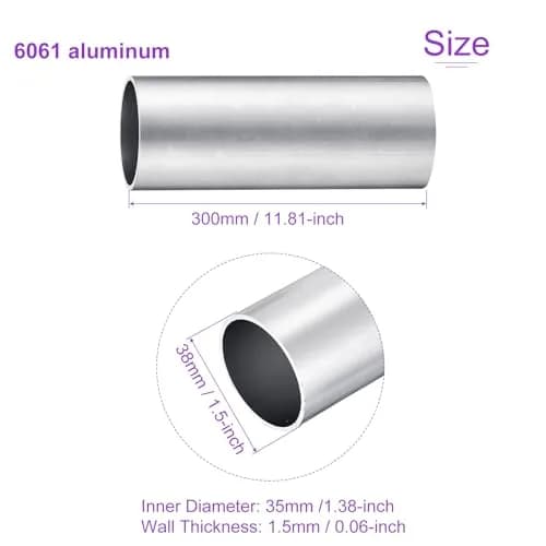 DMiotech 6061 Aluminum Round Tube 38mm OD x 35mm ID x 300mm Length | Industry Metal Tubing for Machinery Frame Construction DIY Projects thumbnail 3
