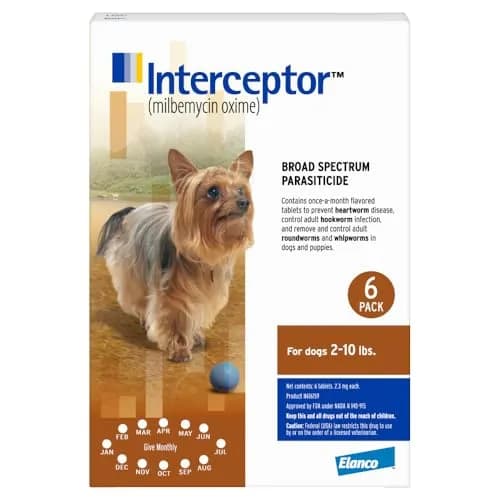 Interceptor for Dogs 2-10 lbs | Heartworm & Worms Prevention, 6-Month Supply thumbnail 1