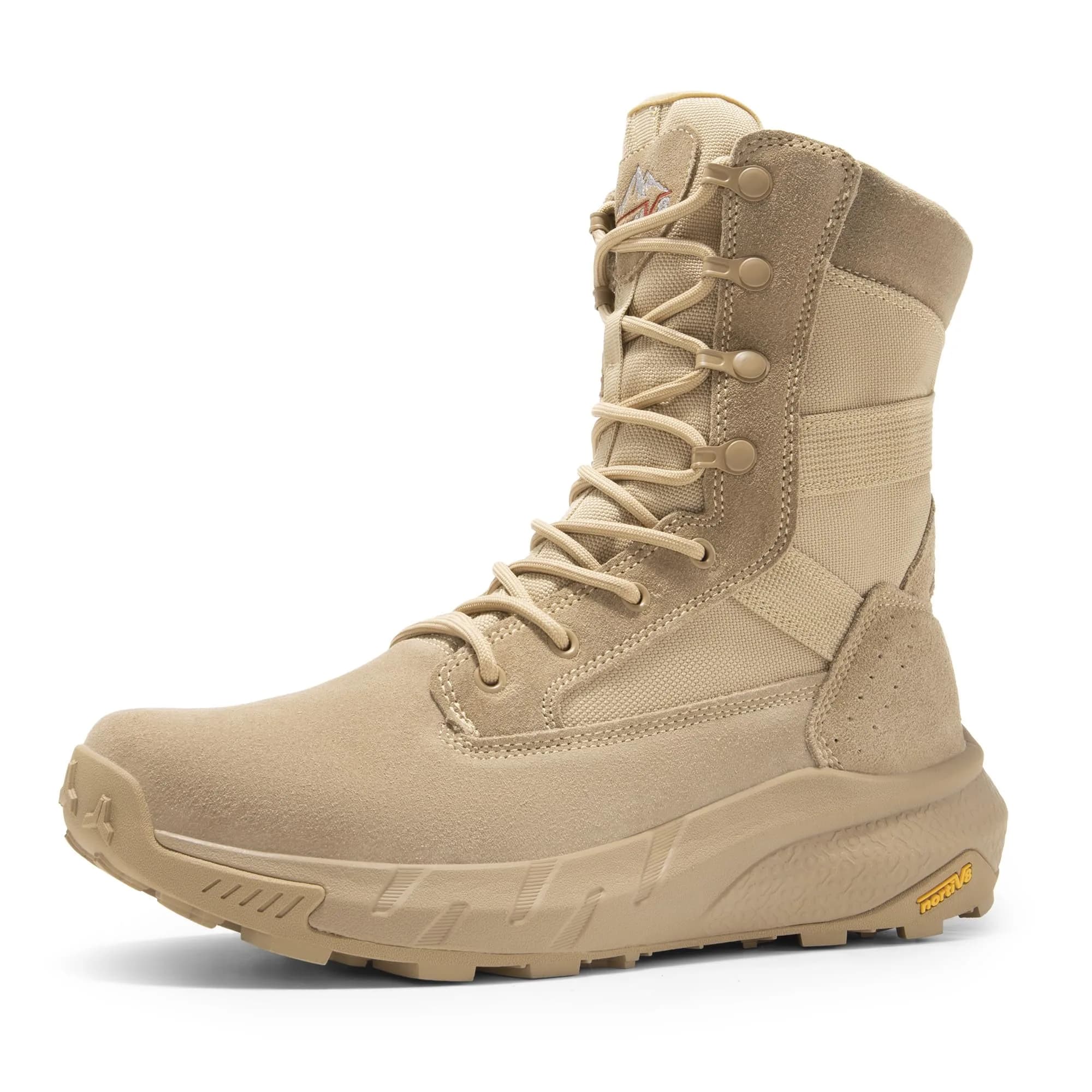 NORTIV 8 Men's Coyote Tactical Military Work Boots 7W (25.8cm Calf Circumference) | Lightweight & Cushioned Combat Footwear — Sand / 12