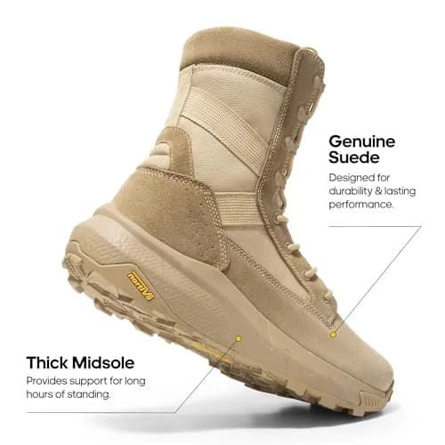 NORTIV 8 Men's Tactical Military Work Boots Sand 8.57" Shaft | Lightweight & Cushioned for All-Day Comfort thumbnail 5