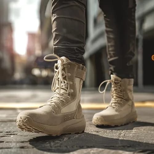 NORTIV 8 Men's Tactical Military Work Boots Sand 8.57" Shaft | Lightweight & Cushioned for All-Day Comfort thumbnail 2