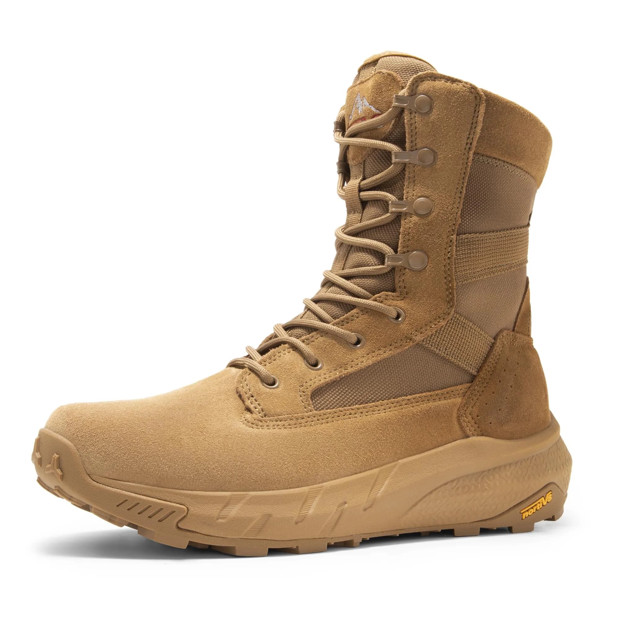NORTIV 8 Men's Coyote Tactical Military Work Boots 7W (25.8cm Calf Circumference) | Lightweight & Cushioned Combat Footwear — Coyote / 11