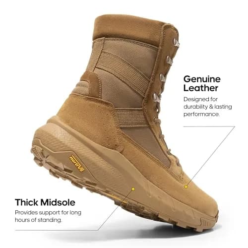 NORTIV 8 Men's Tactical Military Work Boots Coyote 11 US | 8.57" Shaft Height, Side Zip, Genuine Leather thumbnail 6