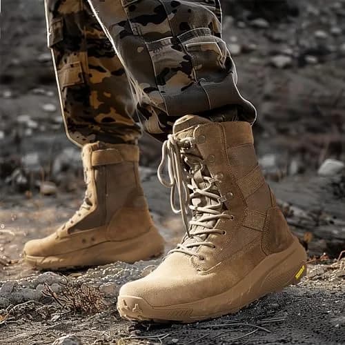 NORTIV 8 Men's Coyote Tactical Military Work Boots 8-inch Shaft | Breathable Leather & Side Zip thumbnail 3