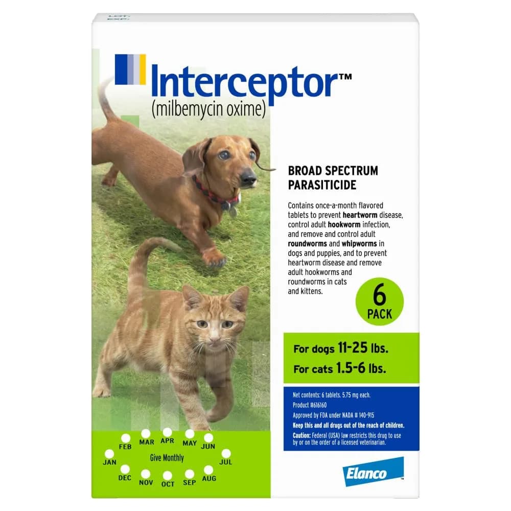 Interceptor for Dogs and Cats 11-25 lbs | Heartworm & Worms Prevention (enables pet health in India) - main product image