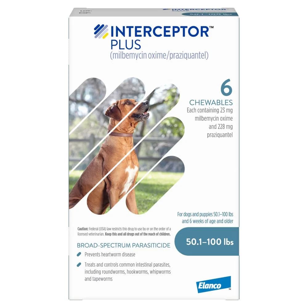Interceptor Plus for Dogs 50.1-100 lbs. | Monthly Heartworm & Worm Protection — 6-Month Supply