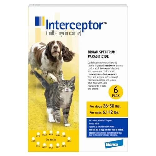 Interceptor for Dogs and Cats 26-50 lbs / 6.1-12 lbs | Heartworm & Worm Prevention thumbnail 1