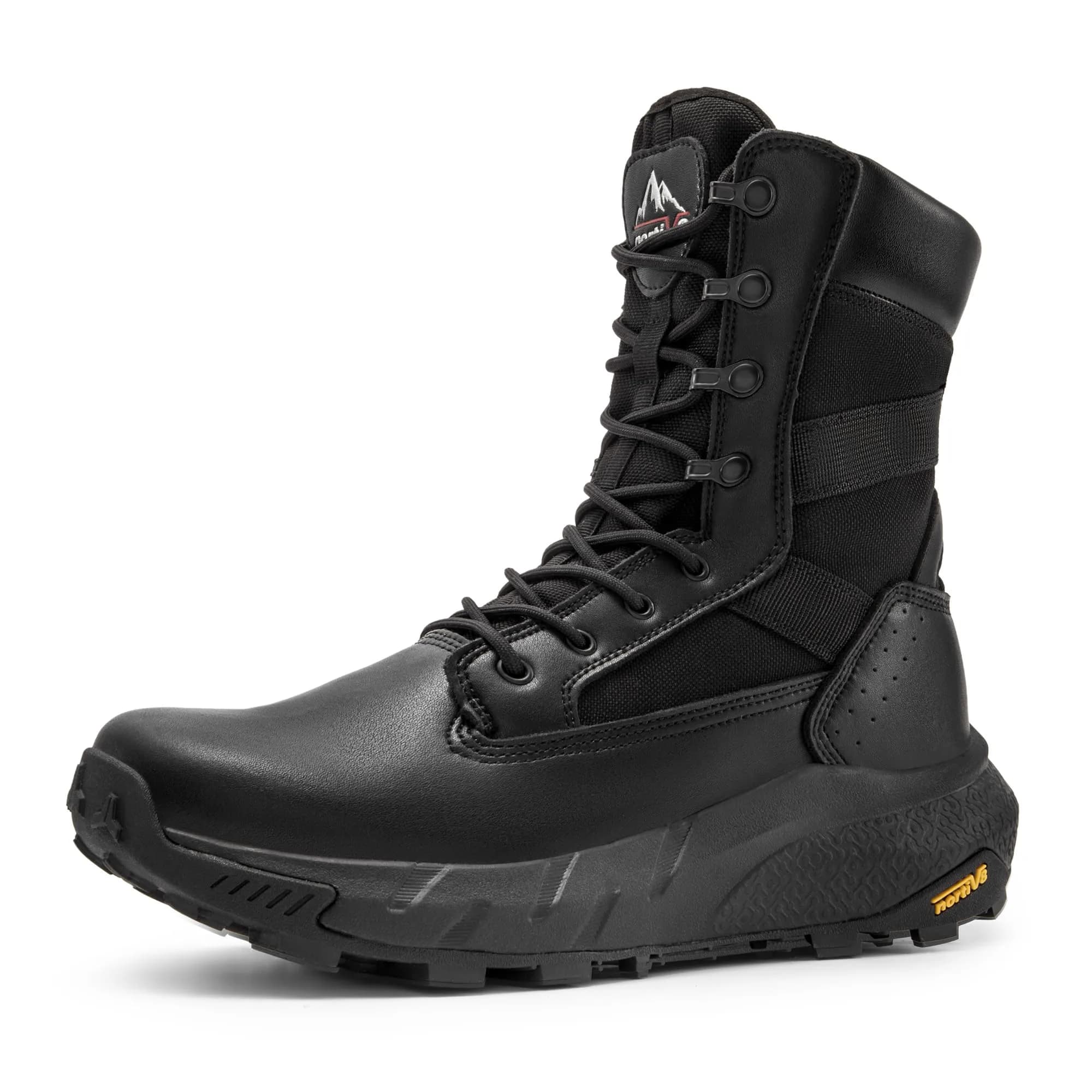 NORTIV 8 Men's Black Tactical Military Boots 8.57" Shaft | Lightweight & Cushioned for All-Day Comfort