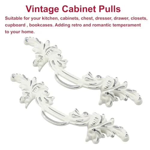 Biaungdo Vintage Cabinet Pull Handles, 6 Pcs, White & Silver Edge | Retro Zinc Alloy Handles thumbnail 4