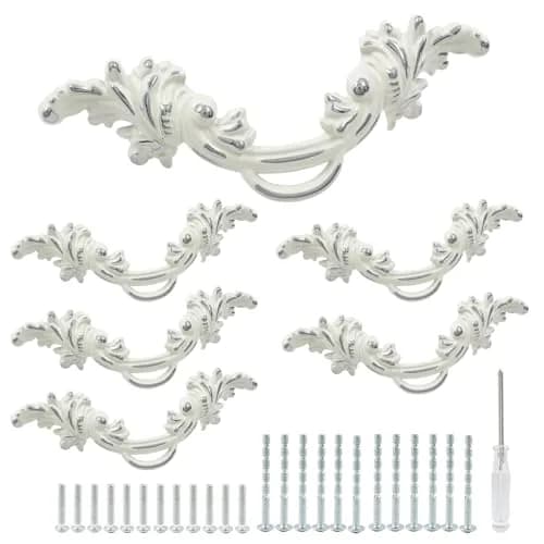 Biaungdo Vintage Cabinet Pull Handles, 6 Pcs, White & Silver Edge | Retro Zinc Alloy Handles thumbnail 5