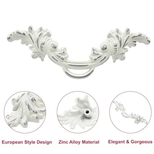 Biaungdo Vintage Cabinet Pull Handles, 6 Pcs, White & Silver Edge | Retro Zinc Alloy Handles thumbnail 3