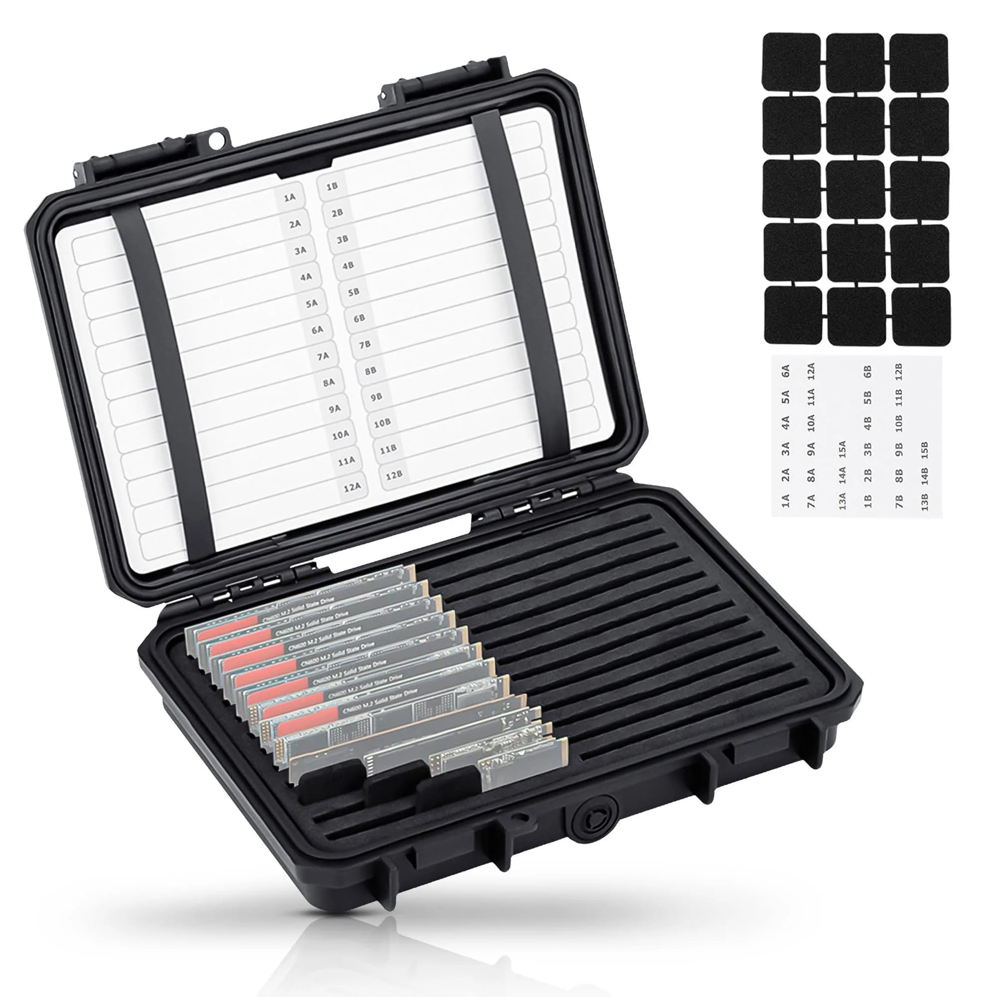 Kiorafoto M.2 NVMe SSD Case 15-Slot Organizer | Water-Resistant & Shockproof for 2280/2260/2242/2230 Drives — for 24 M.2 SSDs (Vertical Style)