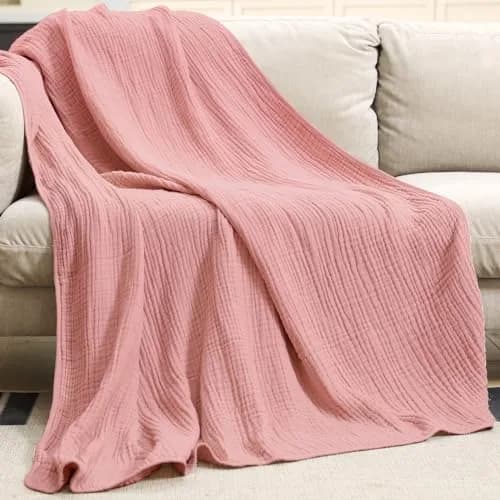 Yoofoss Muslin Blanket 60" x 80" | Organic Cotton Summer Bed & Couch Blanket thumbnail 5
