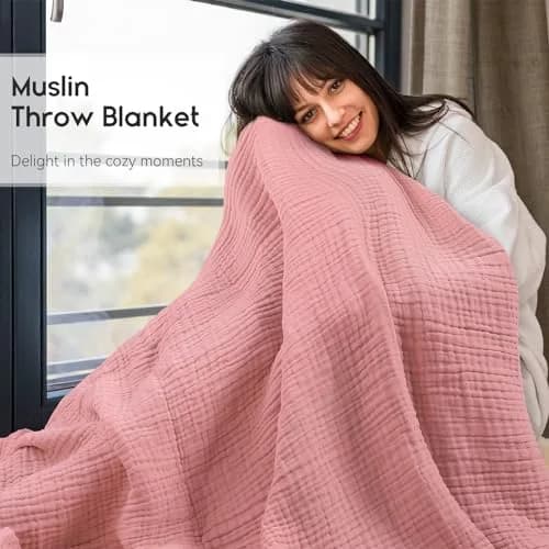 Yoofoss Muslin Blanket 60" x 80" | Organic Cotton Summer Bed & Couch Blanket thumbnail 2