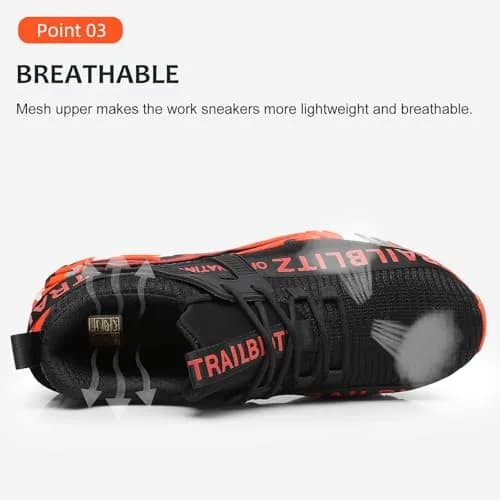 TRAILBLITZ Composite Steel Toe Work Shoes for Men - Lightweight, Breathable, Slip-Resistant (US Men 10, Orange) thumbnail 4
